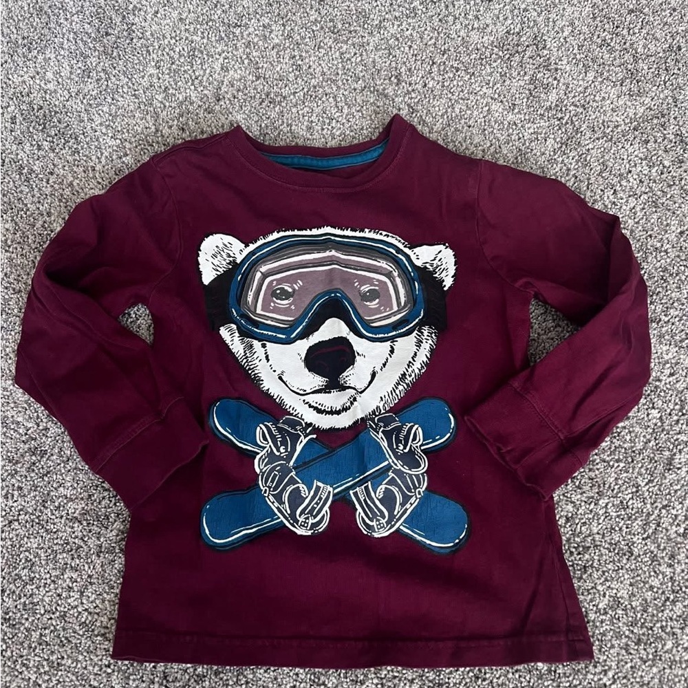 Gymboree Skies Burgundy Bear Graphic Long Sleeve Shirt